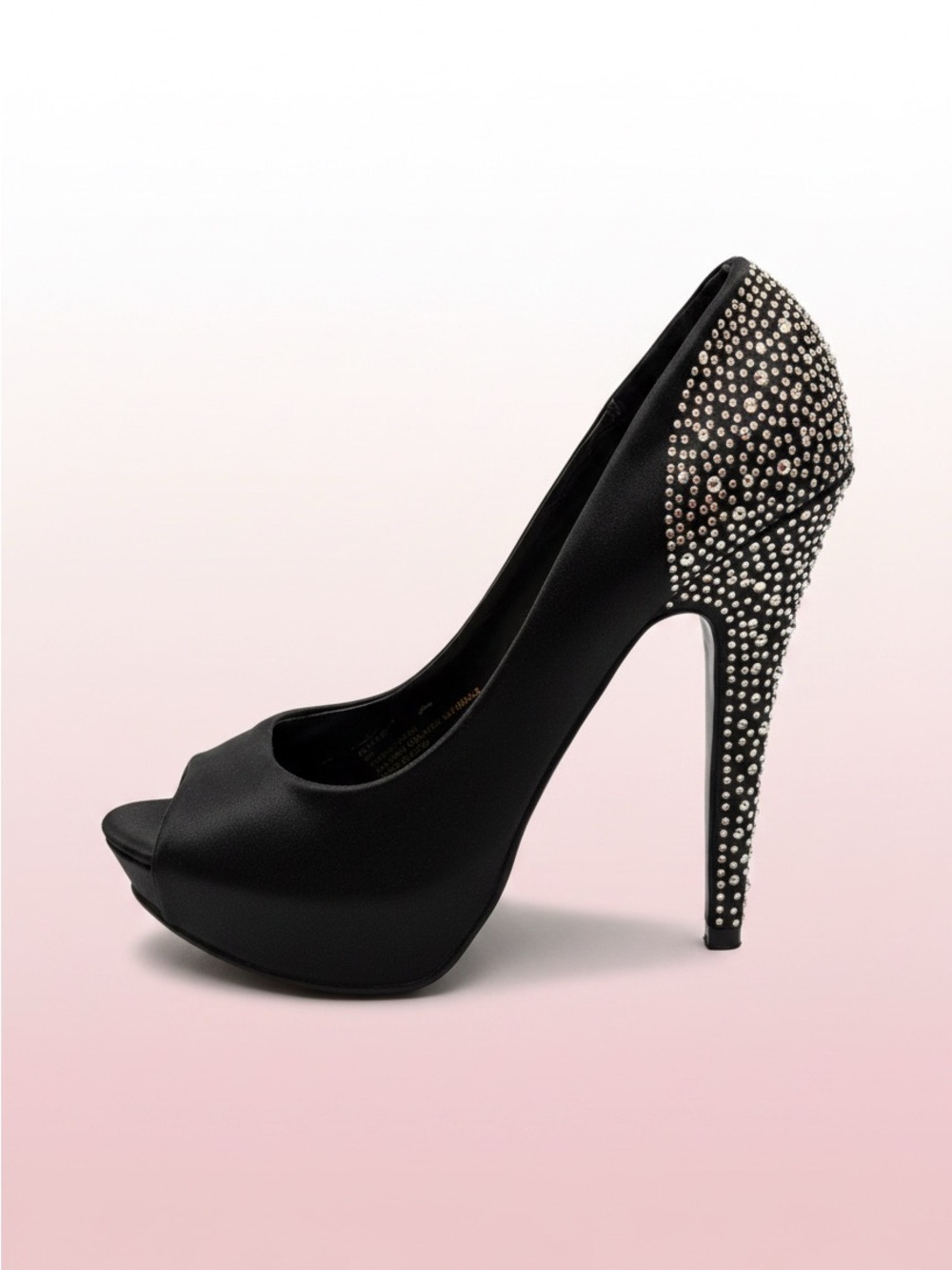 Steve Madden Black Peep-Toe Platform Heels with Crystal-Studded Heel
